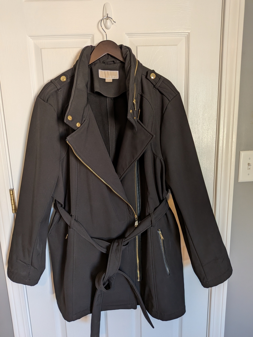 Michael Kors Black Trench Coat with Gold Hardware